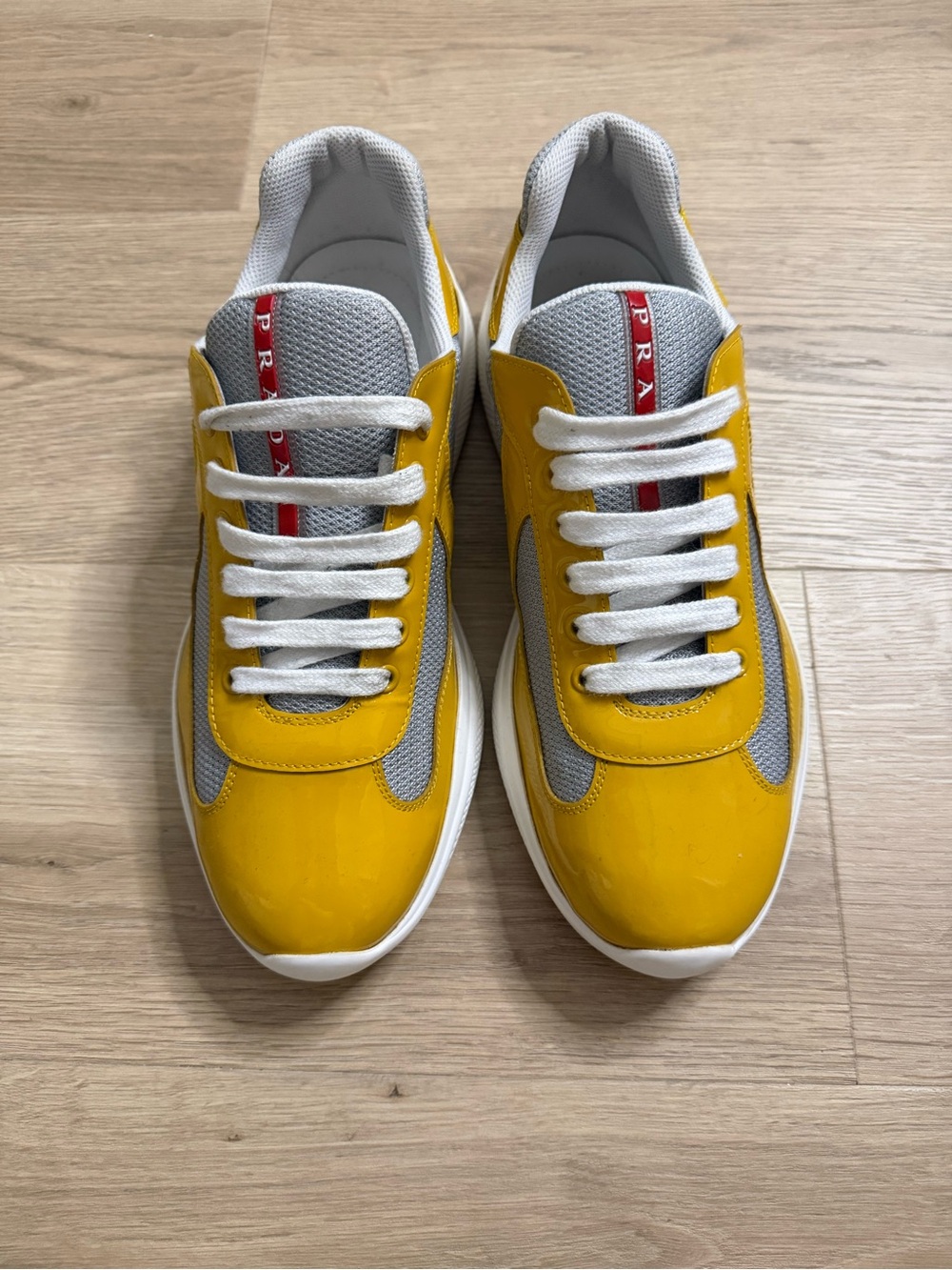 Prada Men's Yellow and Gray Low-Top Sneakers